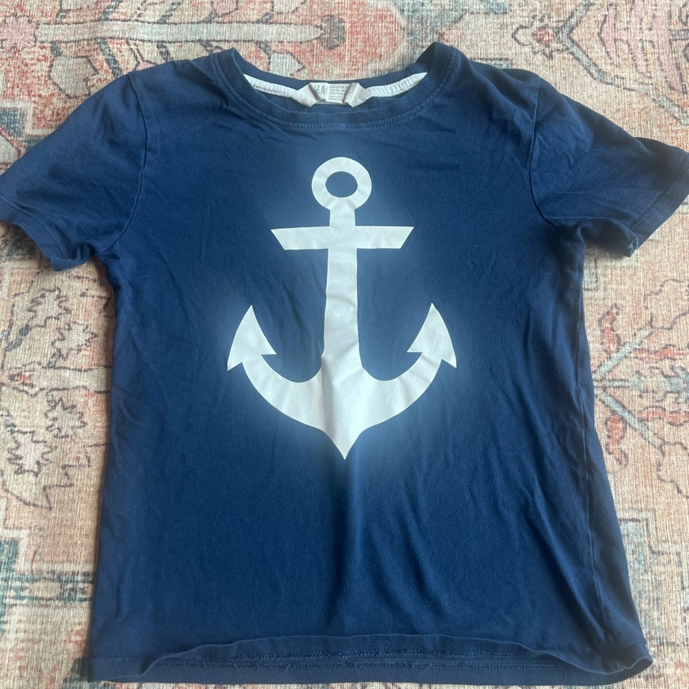 H&M Navy Tee with White Anchor Graphic